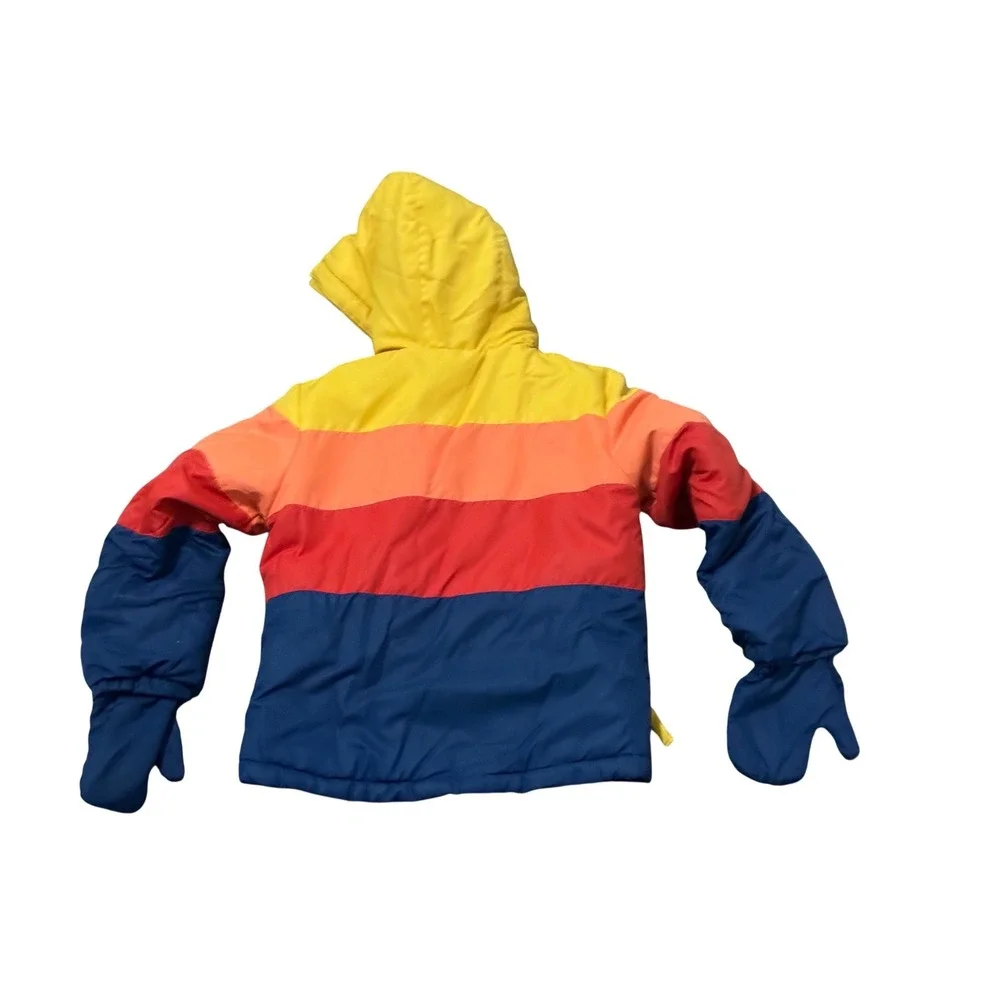 Cat & Jack Kids Puffer Jacket Navy Red Orange Yellow Striped Hooded Size 7